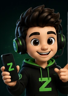Zaphinha, mascote da Zapha, segurando um celular